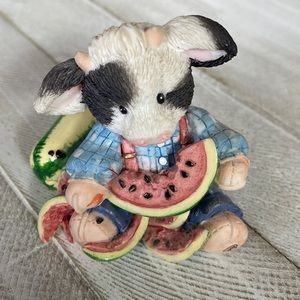 Cow Eating Watermelon Figurine- Excellent condition